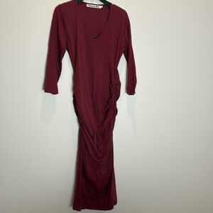 Michael Stars large touched hip scoop neck maroon dress midi bodycon dress